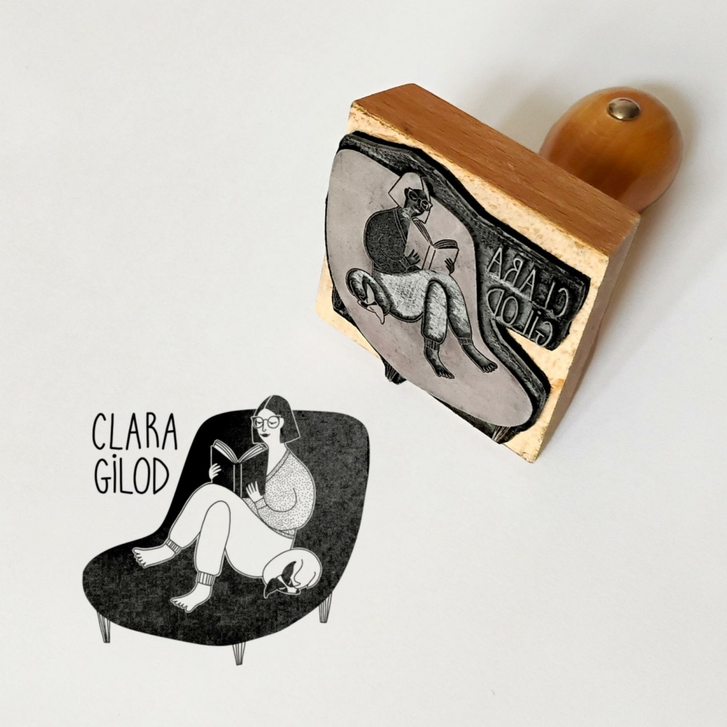 Custom ex libris stamp by illustrator Clara Gilod
